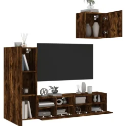 Tv-Meubels*vidaXL 4-delige Tv-wandmeubelset bewerkt hout kleurig Gerookt eiken