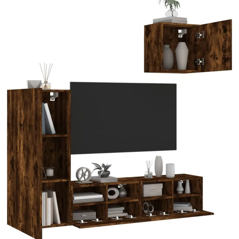 Tv-Meubels*vidaXL 4-delige Tv-wandmeubelset bewerkt hout kleurig Gerookt eiken