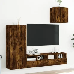 Tv-Meubels*vidaXL 4-delige Tv-wandmeubelset bewerkt hout kleurig Gerookt eiken