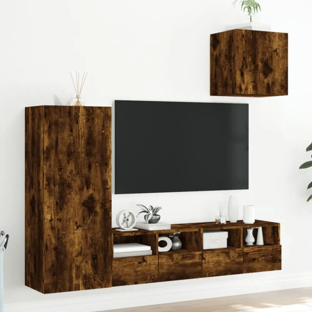 Tv-Meubels*vidaXL 4-delige Tv-wandmeubelset bewerkt hout kleurig Gerookt eiken