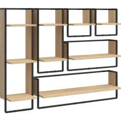 Boekenkasten & Wandplanken*vidaXL 6-delige Wandschappenset met stangen bewerkt hout Sonoma eiken