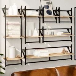 6-delige Wandschappenset met stangen bewerkt hout>vidaXL Clearance