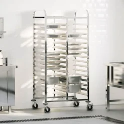 Trolleys*vidaXL Dienbladenwagen met 32 GN-bakken 75x55x162,5 cm roestvrij staal