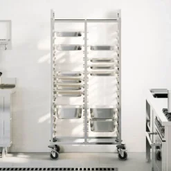 Trolleys*vidaXL Dienbladenwagen met 32 GN-bakken 75x55x162,5 cm roestvrij staal