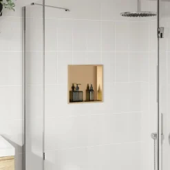 Douchenis 32x32x9 cm roestvrijstaal geborsteld goudkleurig><noscript><img width=