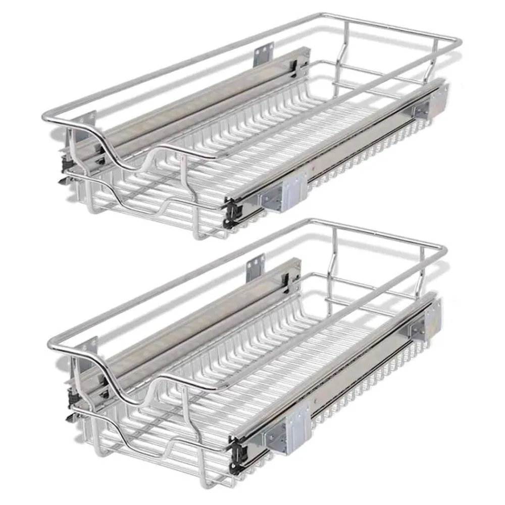Keuken & Eetkamer*vidaXL Draadmanden uittrekbaar 2 st 300 mm zilverkleurig