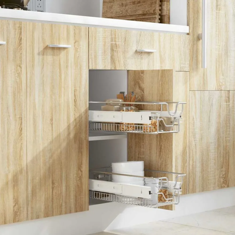Keuken & Eetkamer*vidaXL Draadmanden uittrekbaar 2 st 300 mm zilverkleurig