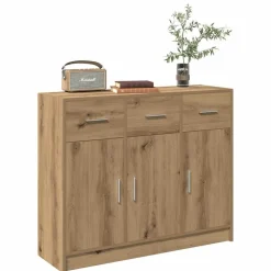 Dressoir 91x28x75 cm bewerkt hout artisanaal eikenkleur><noscript><img width=