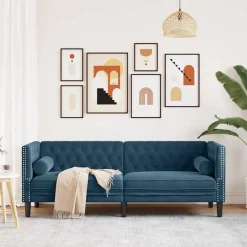 Banken*vidaXL Driezitsbank Chesterfield-stijl met bolsters fluweel Blauw