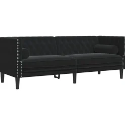 Banken*vidaXL Driezitsbank Chesterfield-stijl met bolsters fluweel Zwart