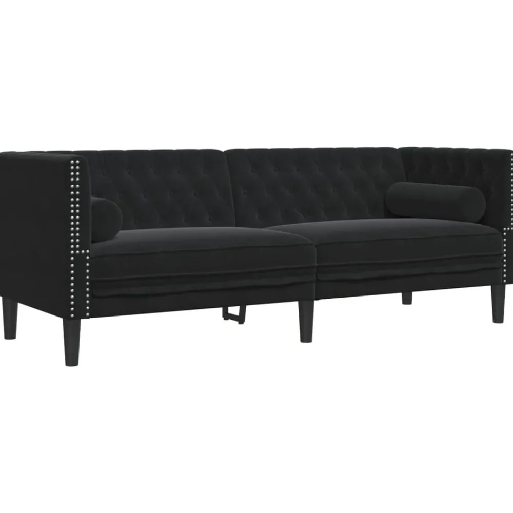 Banken*vidaXL Driezitsbank Chesterfield-stijl met bolsters fluweel Zwart