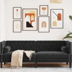 Banken*vidaXL Driezitsbank Chesterfield-stijl met bolsters fluweel Zwart