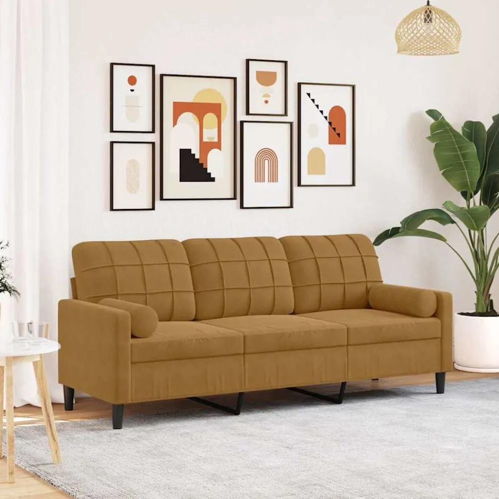 Banken*vidaXL Driezitsbank met sierkussens 180 cm fluweel Bruin