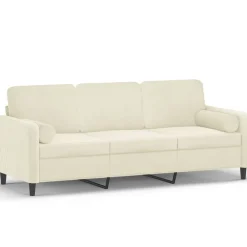 Banken*vidaXL Driezitsbank met sierkussens 180 cm fluweel crèmekleurig Cr&egrave;me