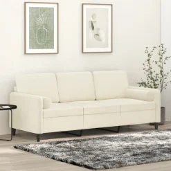 Banken*vidaXL Driezitsbank met sierkussens 180 cm fluweel crèmekleurig Cr&egrave;me