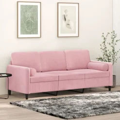 Banken*vidaXL Driezitsbank met sierkussens 180 cm fluweel Roze