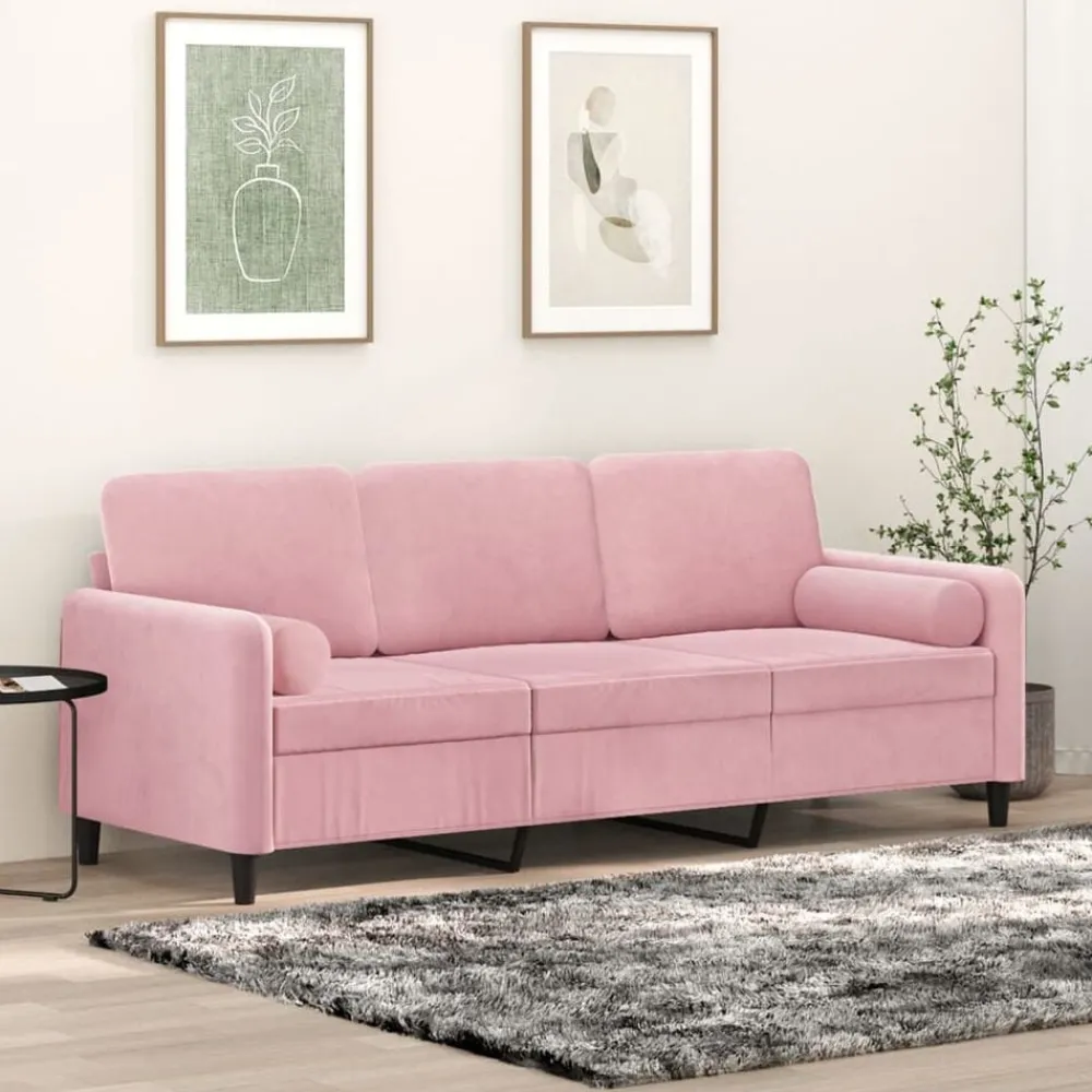 Banken*vidaXL Driezitsbank met sierkussens 180 cm fluweel Roze