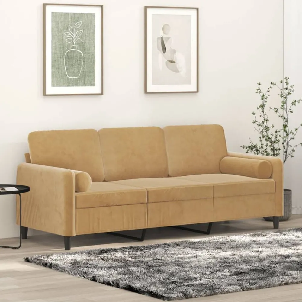 Banken*vidaXL Driezitsbank met sierkussens 180 cm fluweel Bruin