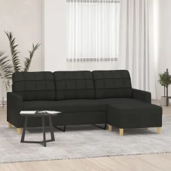 Banken*vidaXL Driezitsbank met voetenbank 180 cm stof Zwart