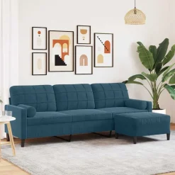Banken*vidaXL Driezitsbank met voetenbank 210 cm fluweel Blauw