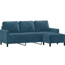 Banken*vidaXL Driezitsbank met voetenbank 180 cm fluweel Blauw