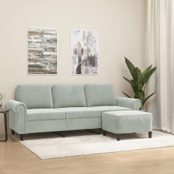 Driezitsbank met voetenbank 180 cm fluweel lichtgrijs>vidaXL Sale