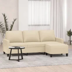 Driezitsbank met voetenbank 180 cm stof crèmekleurig>vidaXL Best
