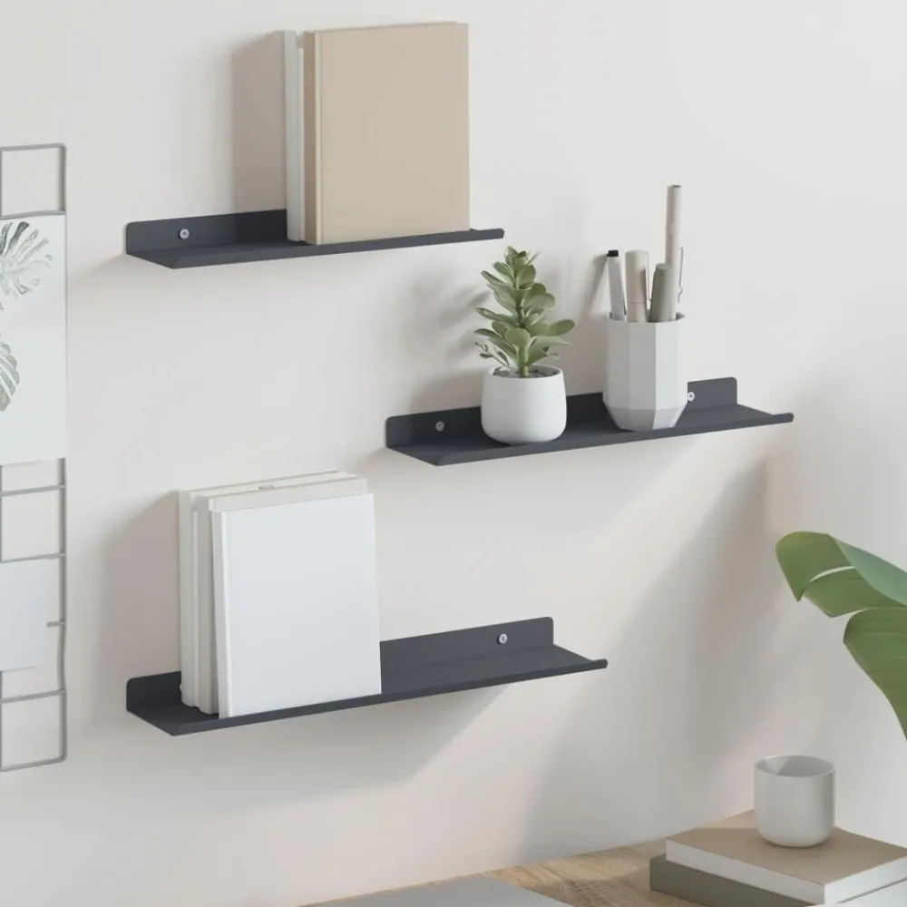 Boekenkasten & Wandplanken*vidaXL Drijvende plank 3 pcs 40 x 9 x 2,5 cm Staal Antraciet