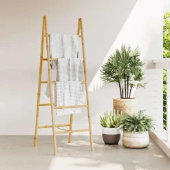 Dubbele handdoekenladder met 5 tredes 50x160 cm bamboe>vidaXL Sale