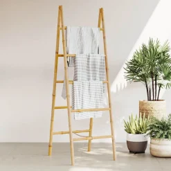Dubbele handdoekenladder met 5 tredes 50x160 cm bamboe><noscript><img width=