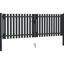 Dubbele poort met deur staal 300x75 cm antraciet>vidaXL New