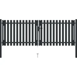 Dubbele poort met deur staal 300x75 cm antraciet><noscript><img width=