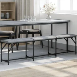Bankjes*vidaXL Eetkamerbank 186x32x45 cm staal en stof Lichtgrijs