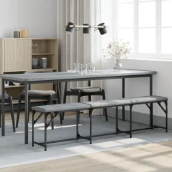 Bankjes*vidaXL Eetkamerbank 186x32x45 cm staal en stof Lichtgrijs