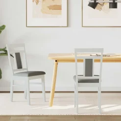 Stoelen*vidaXL Eetkamerstoel 2 pcs Massief Rubberhout Wit en grijs