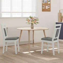 Stoelen*vidaXL Eetkamerstoel 2 pcs Massief Rubberhout Wit en grijs