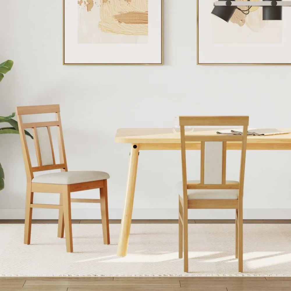 Stoelen*vidaXL Eetkamerstoel 2 pcs Massief Rubberhout Natuurlijk en licht