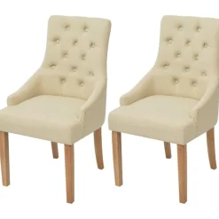 Stoelen*vidaXL Eetkamerstoelen 2 st stof crèmekleurig Crème