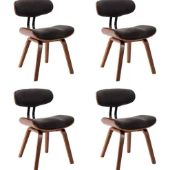 Stoelen*vidaXL Eetkamerstoelen 4 st gebogen hout en stof Grijs