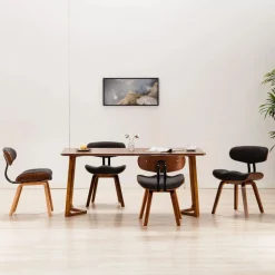 Stoelen*vidaXL Eetkamerstoelen 4 st gebogen hout en stof Grijs