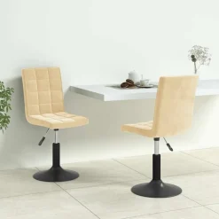 Stoelen*vidaXL Eetkamerstoelen draaibaar 2 st fluweel crèmekleurig Cr&egrave;me