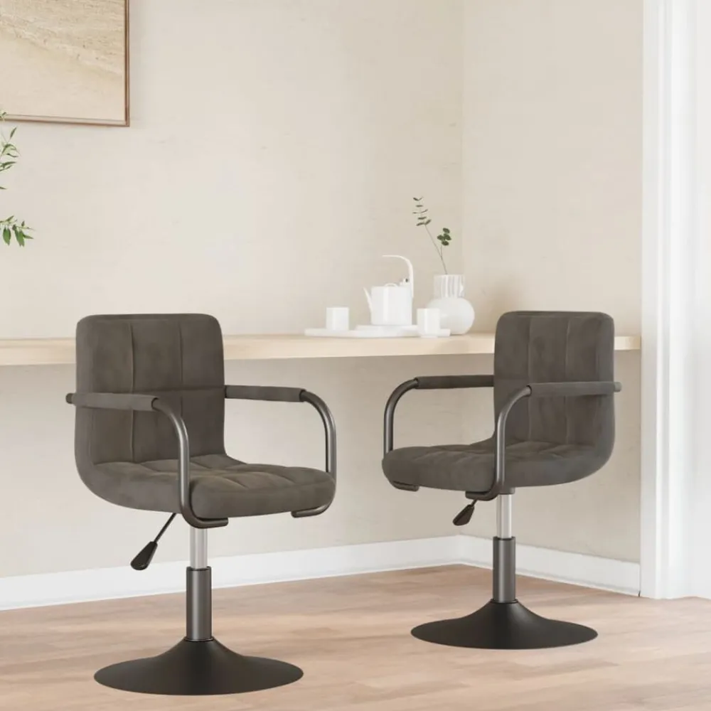 Stoelen*vidaXL Eetkamerstoelen draaibaar 2 st fluweel Donkergrijs