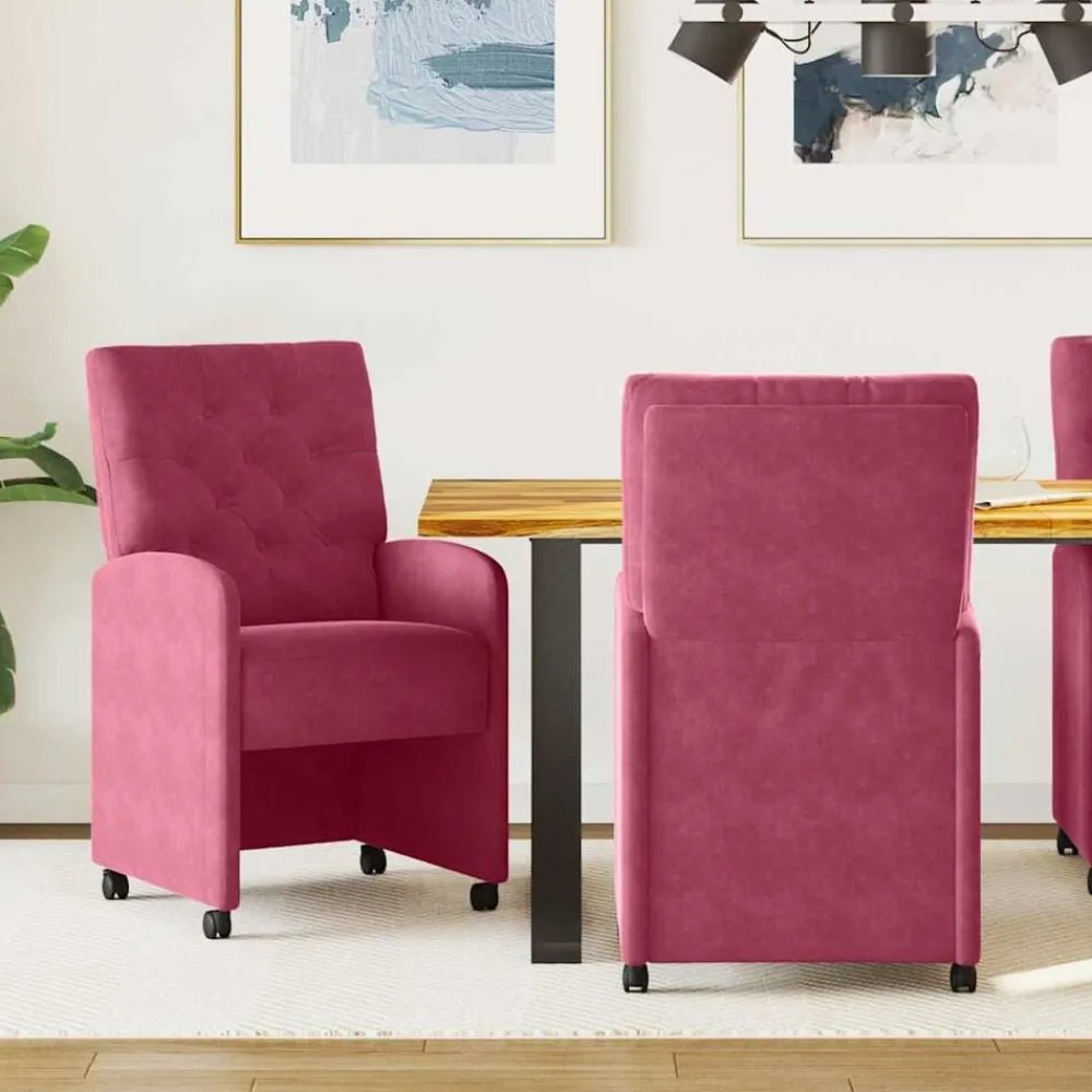 Stoelen*vidaXL Eetkamerstoelen met Wieltjes 2 pcs 58 x 67 x 97 cm Wijnrood
