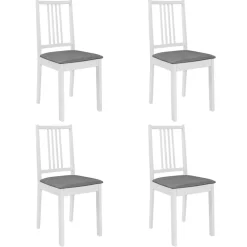 Stoelen*vidaXL Eetkamerstoelen met kussens 4 st massief hout wit Wit en grijs
