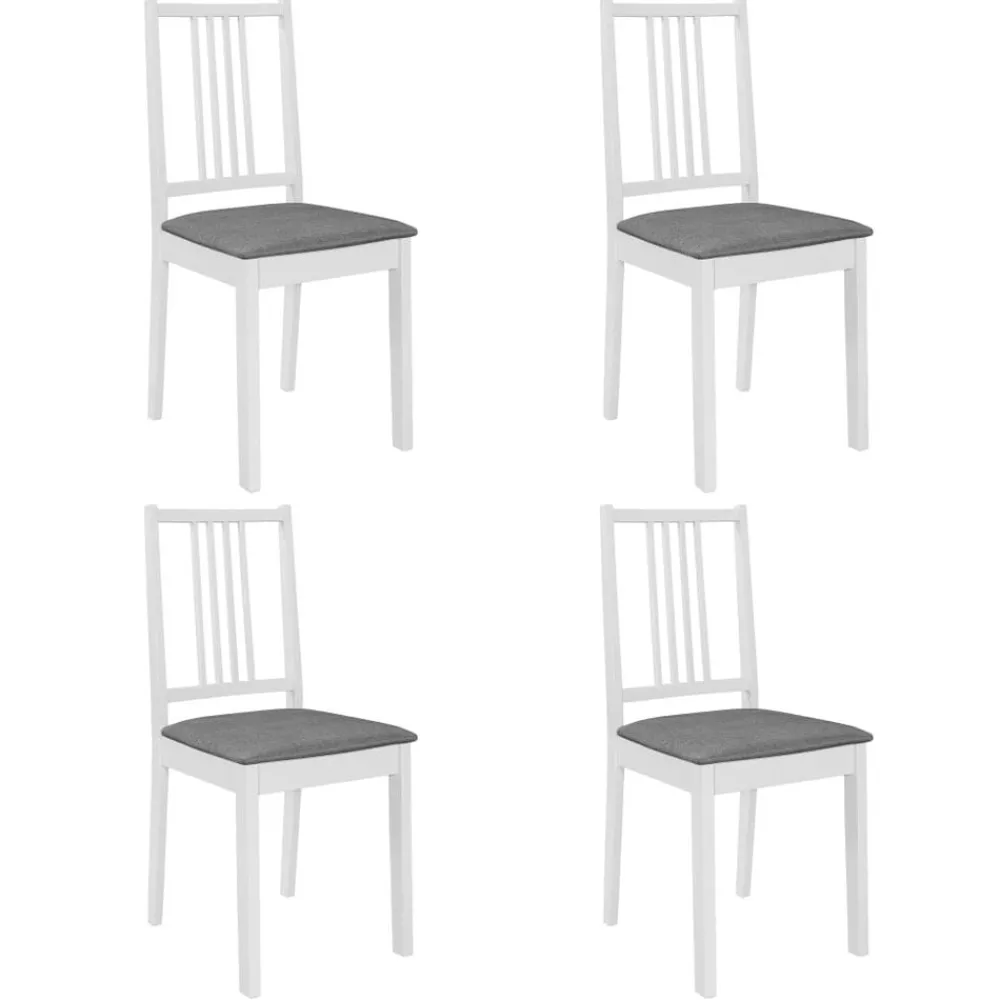 Stoelen*vidaXL Eetkamerstoelen met kussens 4 st massief hout wit Wit en grijs