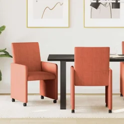Stoelen*vidaXL Eetkamerstoelen met Wieltjes 2 pcs 57 x 66 x 94 cm Rood-oranje