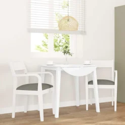 Stoelen*vidaXL Eetkamerstoelen met kussens 2 st massief hout rubber wit Wit en grijs