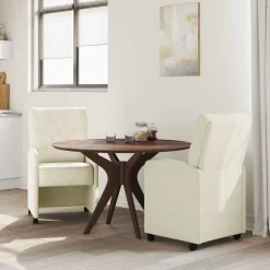 Stoelen*vidaXL Eetkamerstoelen met Wieltjes 2 pcs Crème 58 x 67 x 97 cm Cr&egrave;me