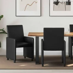 Stoelen*vidaXL Eetkamerstoelen met Wieltjes 2 pcs 57 x 66 x 94 cm Zwart