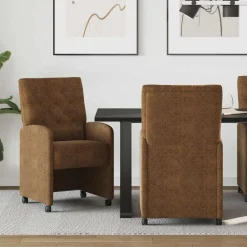 Stoelen*vidaXL Eetkamerstoelen met Wieltjes 2 pcs 58 x 67 x 97 cm Bruin